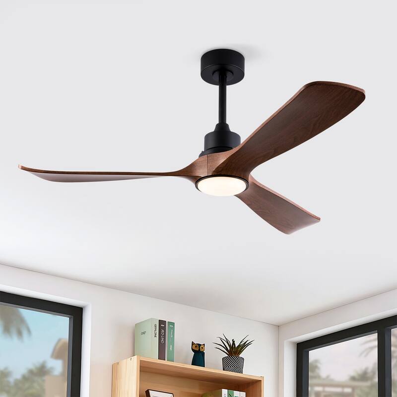 52 Inch Modern Ceiling Fan With 3 Color Dimmable 3 ABS Blades Remote Control Reversible DC Motor With Led Light - Black + Dark Walnut