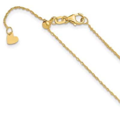 Curata 14k Yellow or White Gold 22" Adjustable .95mm Singapore Chain Necklace (Lobster)