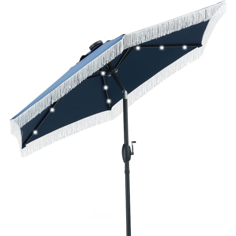 Autlaycil 7.5 ft Patio Umbrella with Tassel, 18 LED Lights Solar Umbrella