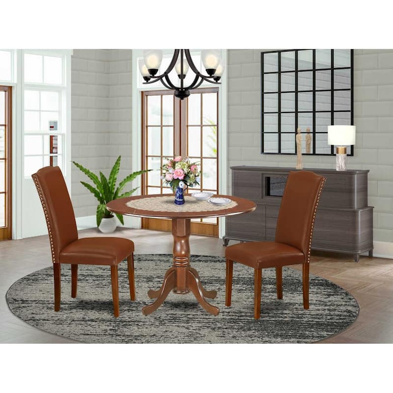 Round Kitchen Table Set - 3pc Coastal Craftsman Table w/ 2 Chairs - 42 Inch Dining Table