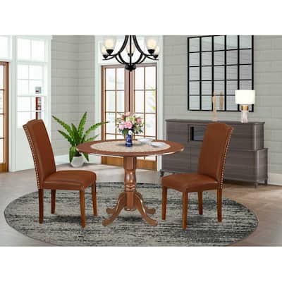 Round Kitchen Table Set - 3pc Coastal Craftsman Table w/ 2 Chairs - 42 Inch Dining Table
