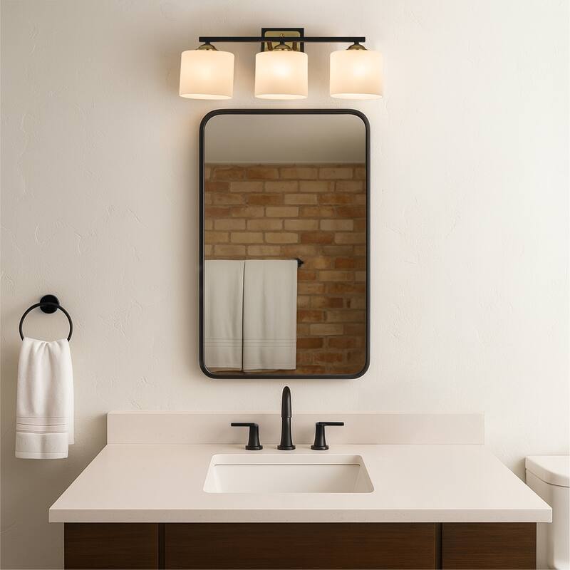 3-Light Modern Elegant Brass And Black Bathrooom Vanity Light with Round/Square Milk White Glass Shades