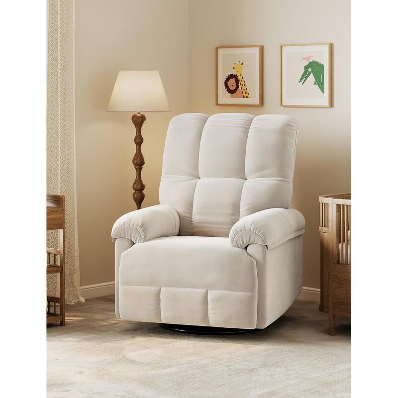 Oversized Swivel Rocker Recliner, Overstuffed Chenille Lounge Chair with Padded Armrests for Living Room Comfort