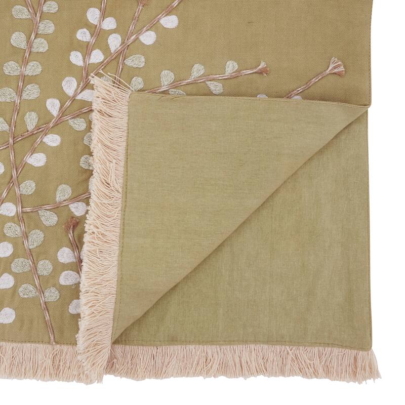 Embroidered Botanical Table Runner - Lined Decorative Table Runner with Fringe for Dining & Console Tables, 16"x72"