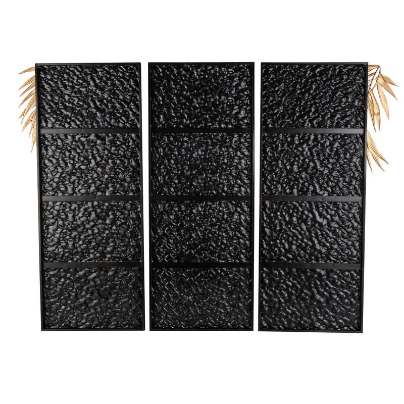 Black Metal Abstract Home Wall Decor with Gold Accents (Set of 3)