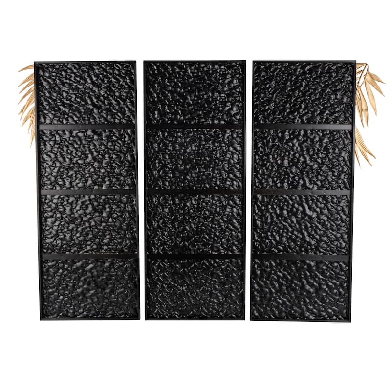 Metal Abstract Home Wall Decor with Gold Accents - Set of 3 Black - Roche River Decor