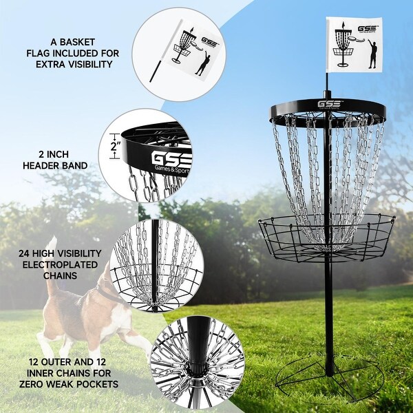 GSE™ Deluxe Portable 24-Chain Disc Golf Targets Basket, PRO