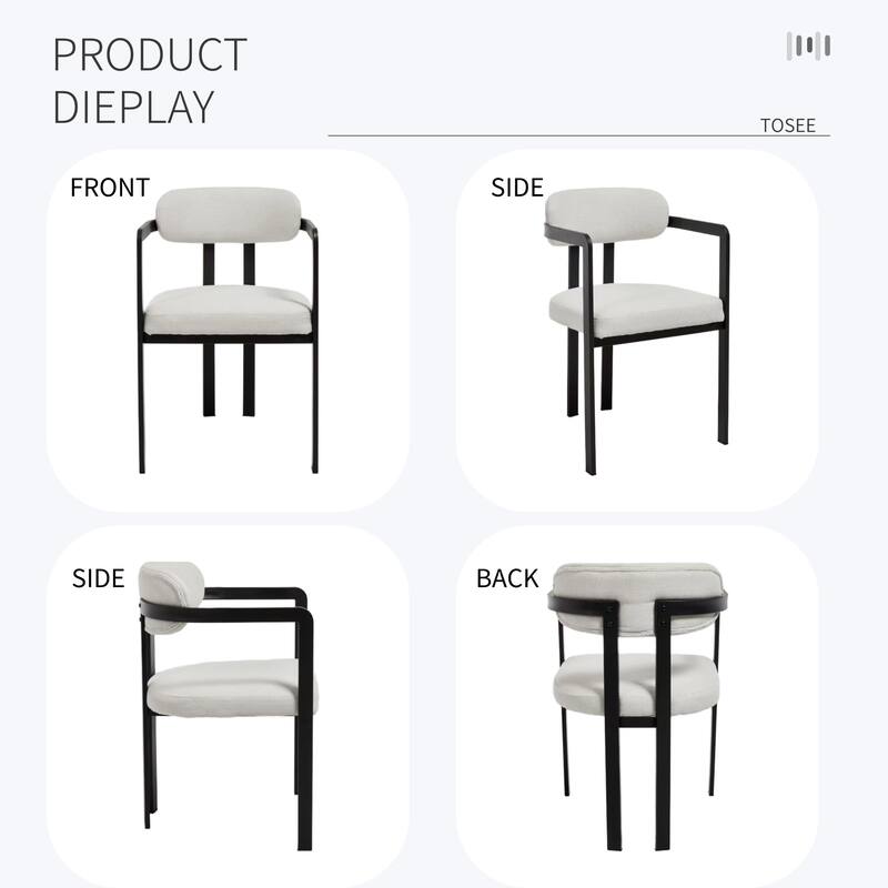 Modern Upholstered Dining Chairs Set of 2 with Black Metal Legs and Curved Backrest