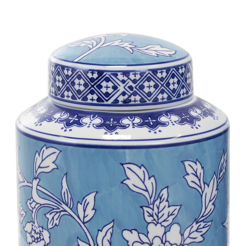 Ceramic Geometric or Floral Living Room Decorative Jars - Set of 2 White, Gold, Silver, Black, Blue - Roche River Decor