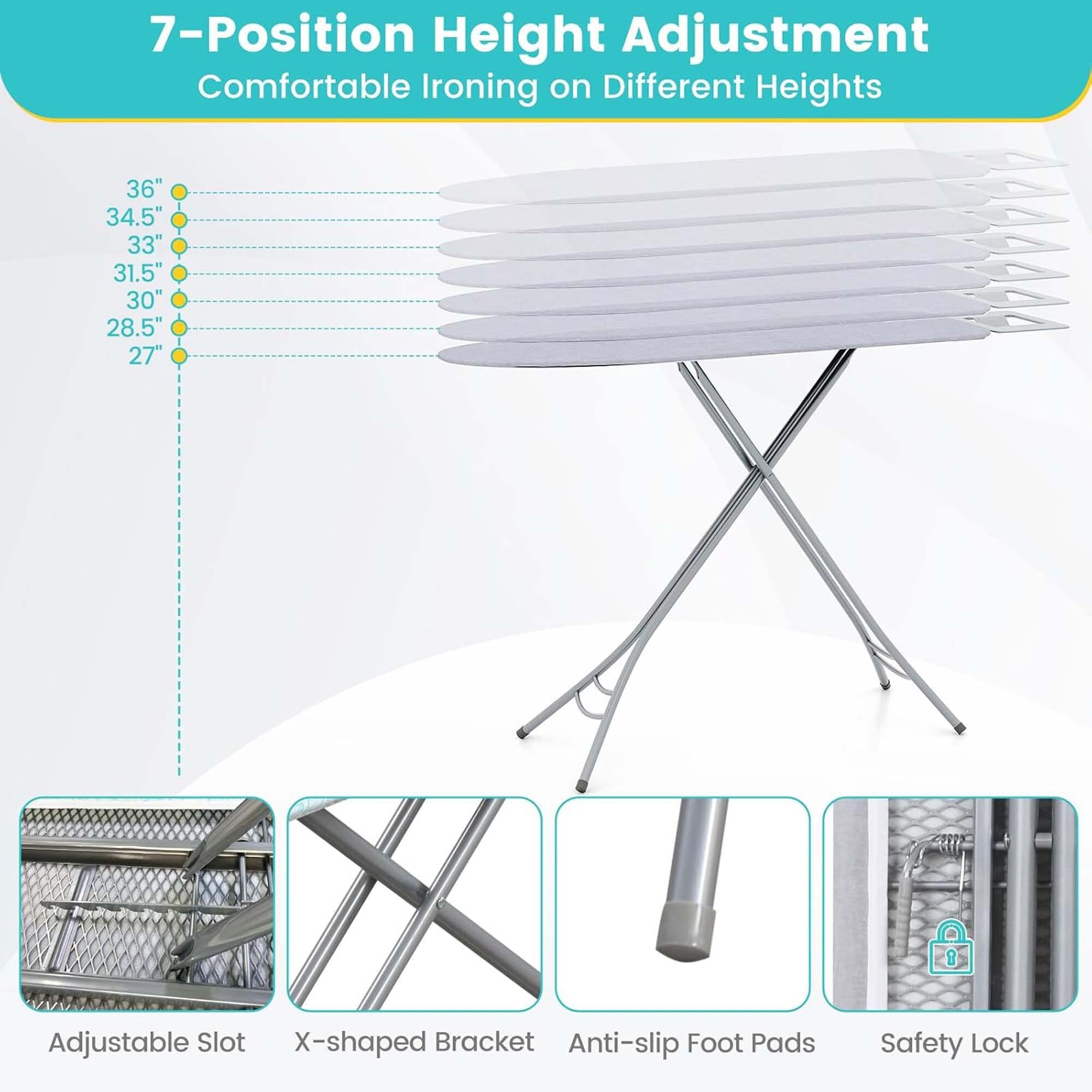 Foldable Ironing Board Full Size Iron Table w/ Iron Rest - Bed