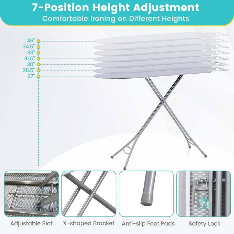 Foldable Ironing Board Full Size Iron Table w/ Iron Rest