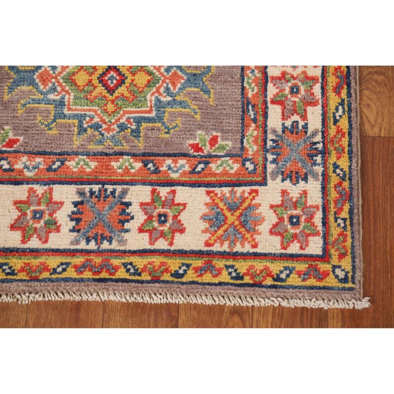 Geometric Kazak Oriental Rug Hand-Knotted Brown Wool Carpet - 2'0"x 3'0"