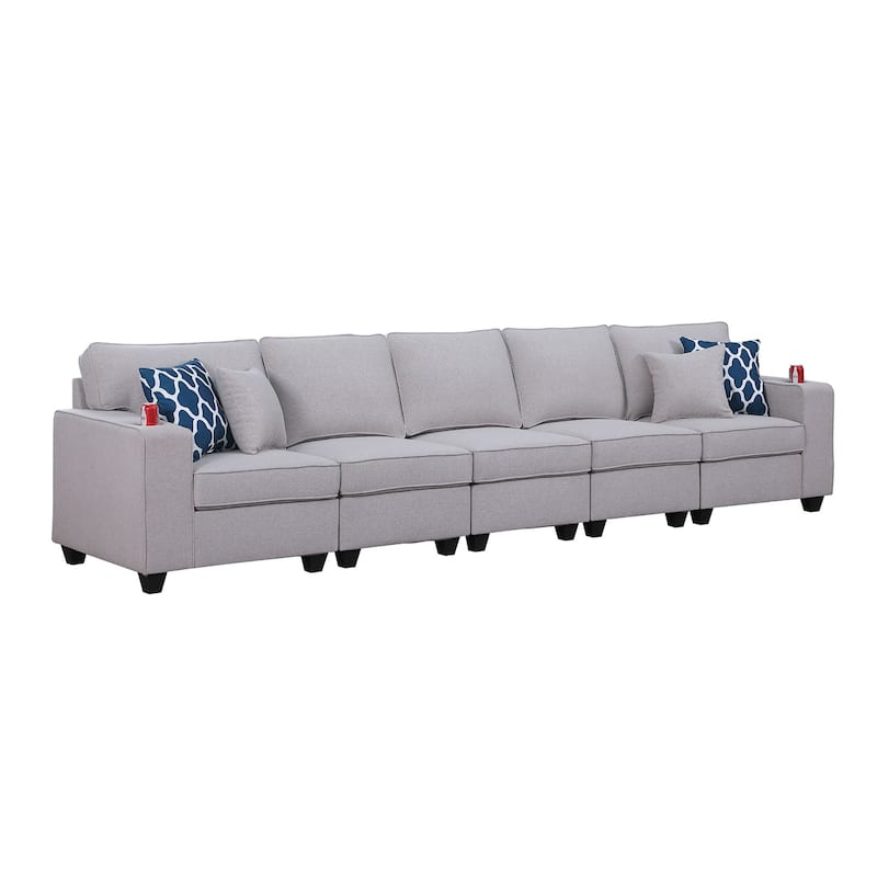Linen Upholstered 5-Seater Sofa in Light Gray