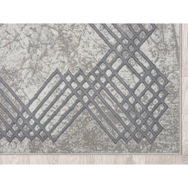 Ksamil Collection Gray Abstract Area Rug
