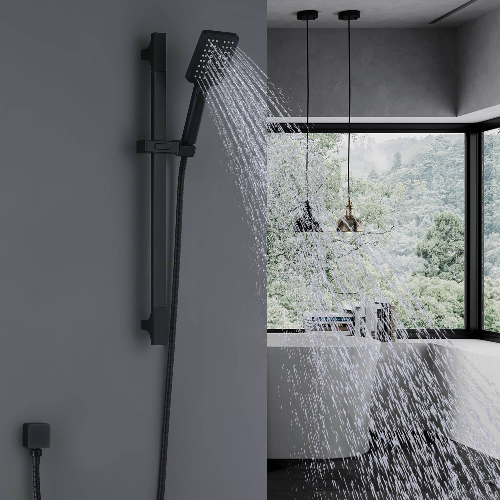 Wall Mount Slide Bar With Handheld Shower Head Matte Black Hand Held Shower  With Hose
