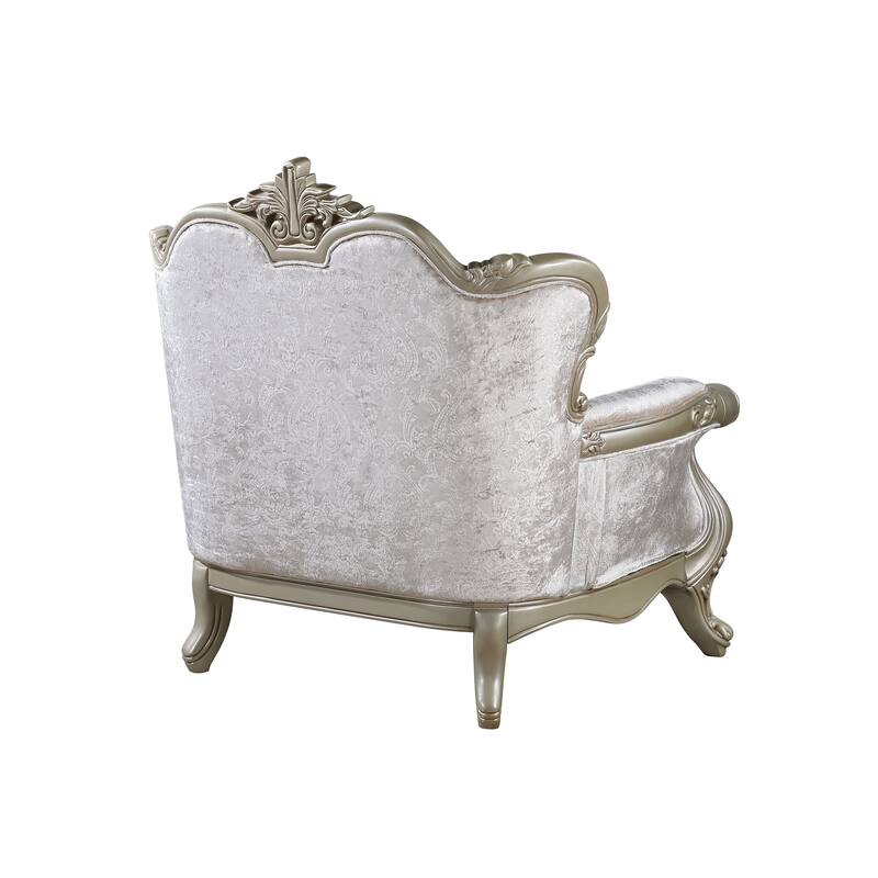 Kerra Accent Chair with Classic Gold Ornate Carvings, Beige Velveteen