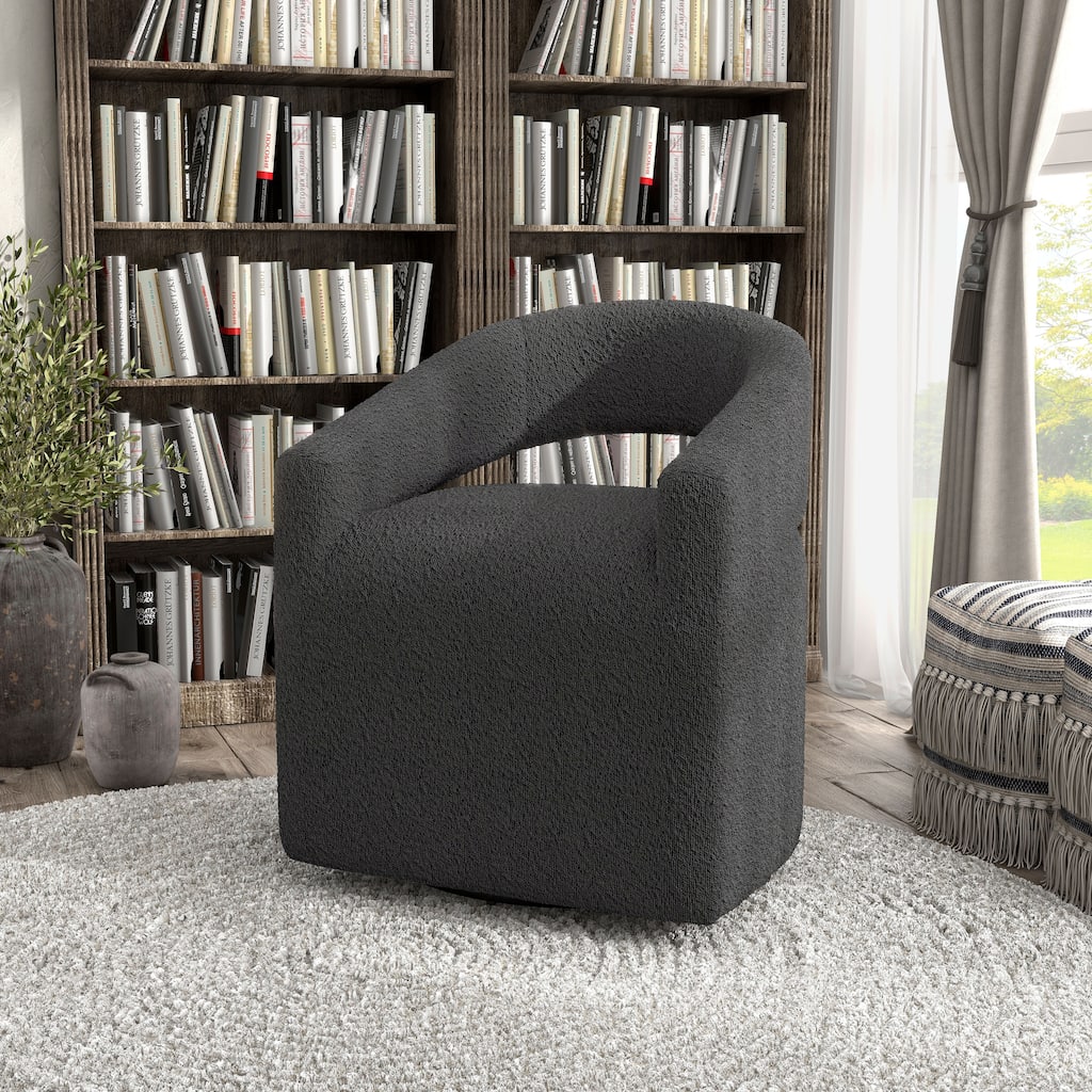 Celeste Modern Boucle Round Barrel Chair Open Back and Curved Arm, Swivel Armchair by Furniture of America