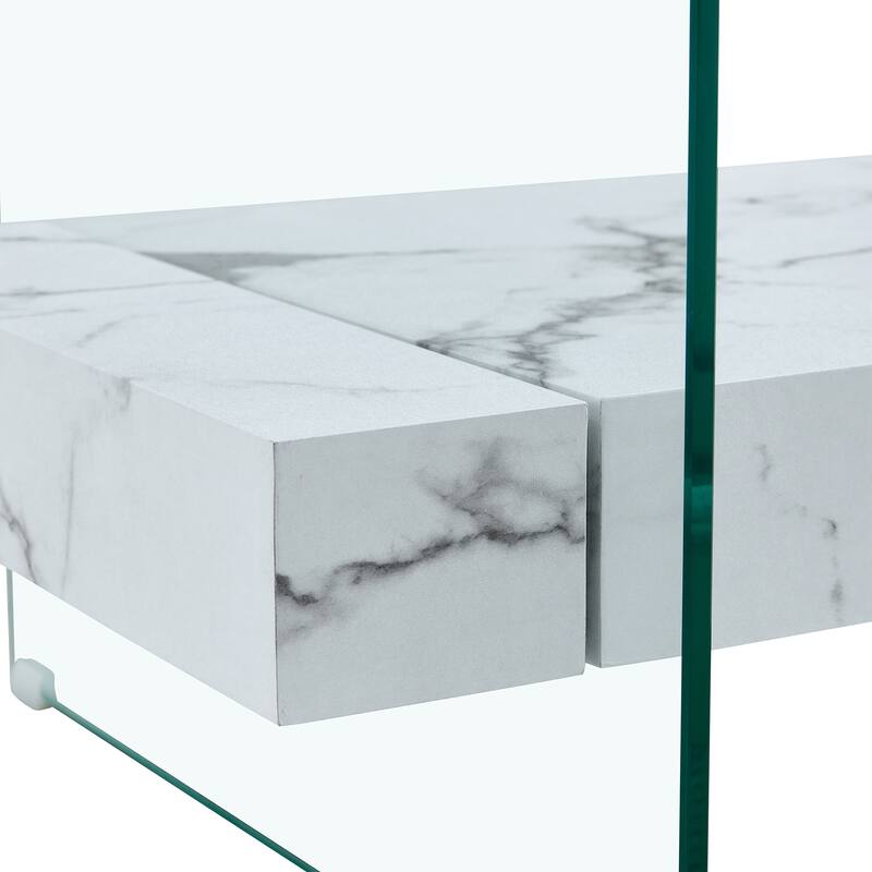 Roomfitters 43.3" Two-Tier Glass Coffee Table with Light Wood Shelf, Side Table or Display Stand