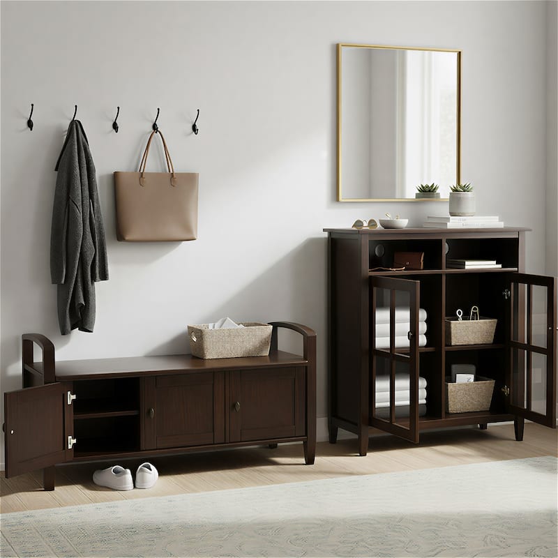 WYNDENHALL Norfolk Solid Wood 44"Wide Storage Bench & 39" Wide Medium Storage Cabinet - Tobacco Brown