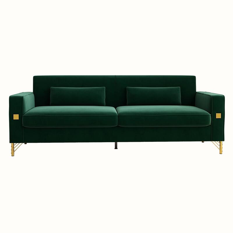 85.63" Velvet Sofa Couch with Cushions, Loveseat for Living Room, Square Armrest Upholstered Sofa with Metal Legs
