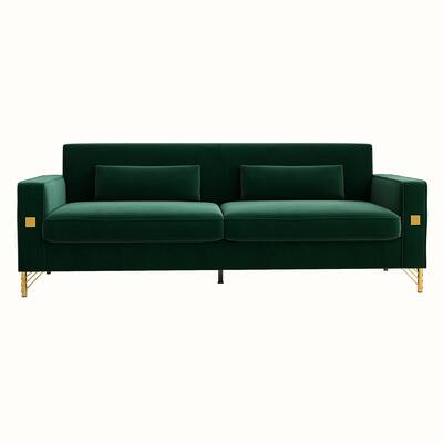 Square Armrests Loveseat Sofa, Exquisite 2 Seater Couch with 2 Pillows, Upholstered Accent Sofa for Living Room