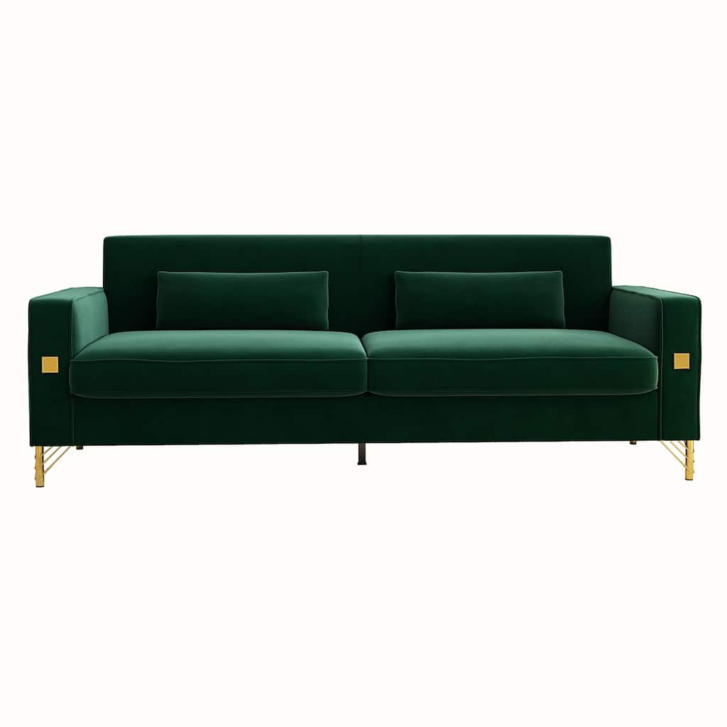 Square Armrests Loveseat Sofa, Exquisite 2 Seater Couch with 2 Pillows, Upholstered Accent Sofa for Living Room