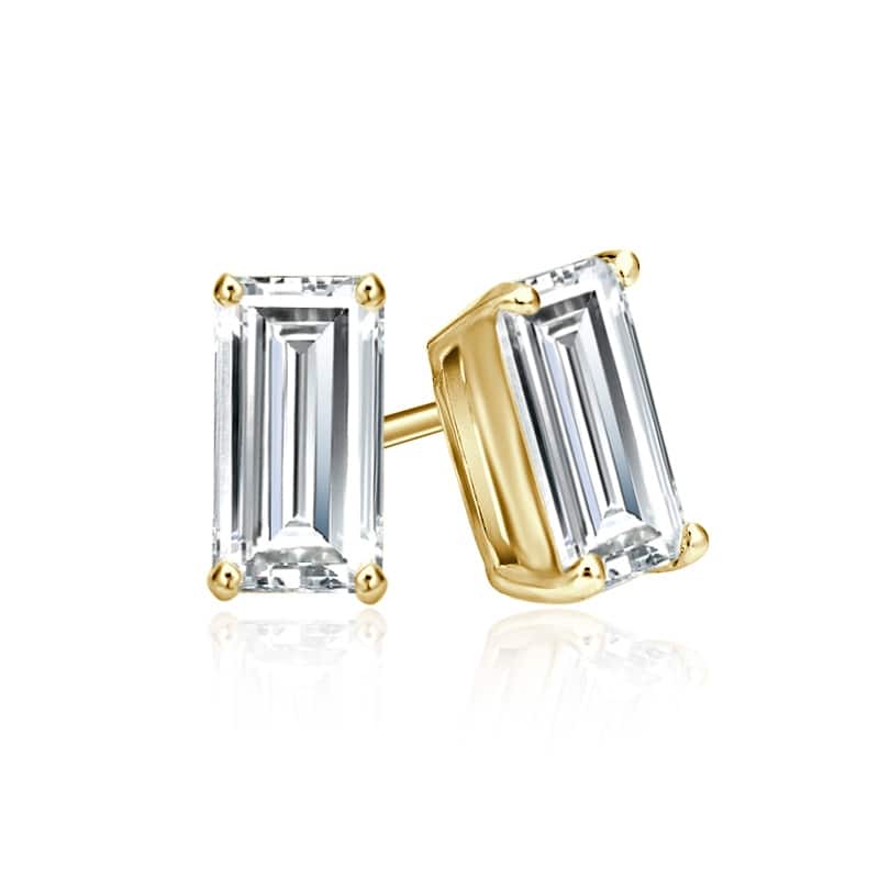 Auriya 14k Gold Lab Grown Baguette Diamond Stud Earrings 0.50 to 5.00 ct. tw. 4-Prong Basket Screw-Back (F-G VS) - Yellow - 1.00 ct. tw.