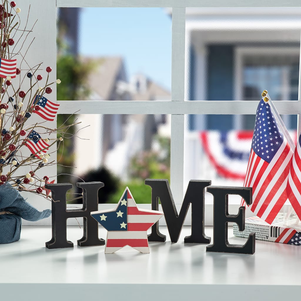 Glitzhome 13 Pieces Patriotic / Fall / Halloween Tabletop With 10 Interchangeable Icons - 5"H