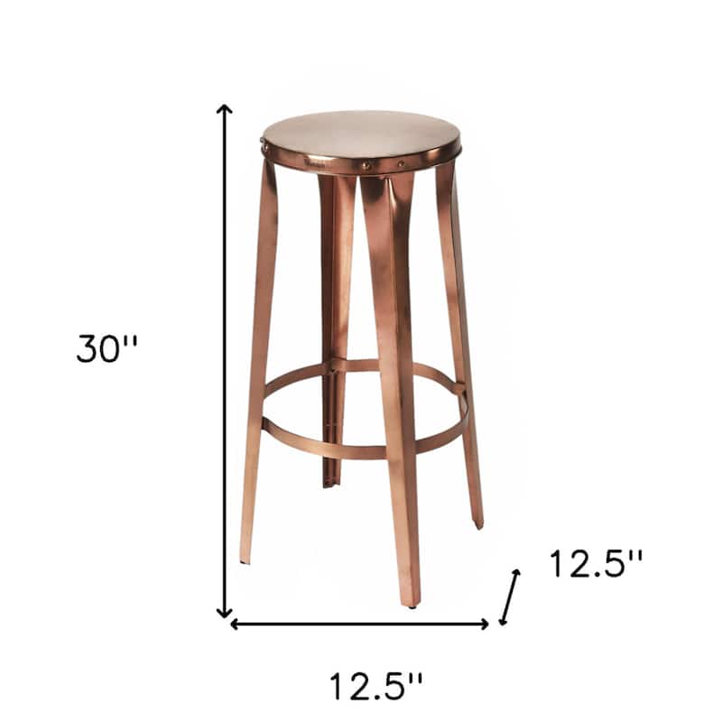Copper Backless Bar Stool with Footrest and Round Seat Design - 12.5” L x 12.5” W x 30” H