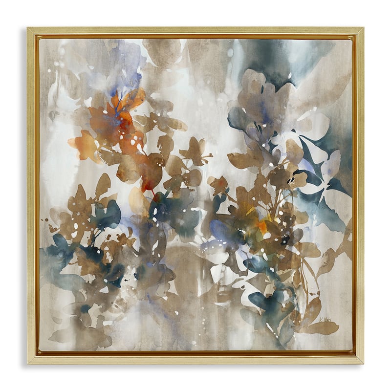 Stupell Solemn Neutral Botanicals Framed Floater Canvas Wall Art Design By K. Nari - 18 x 18 - Gold