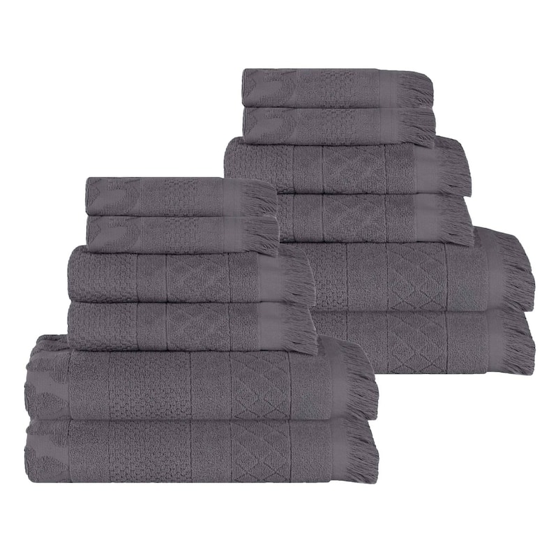 Superior Rolla Cotton Geometric Jacquard Plush Soft 12 Piece Towel Set