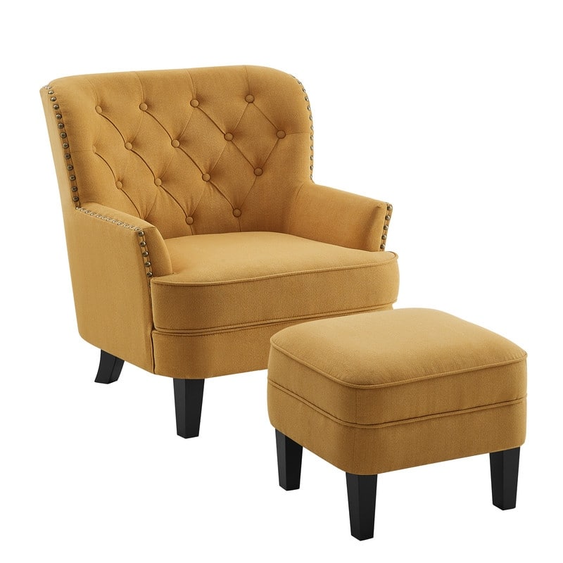 Moser Bay Mignon 30'' Wide Tufted Wingback Accent Chair with Ottoman, Velvet or Linen