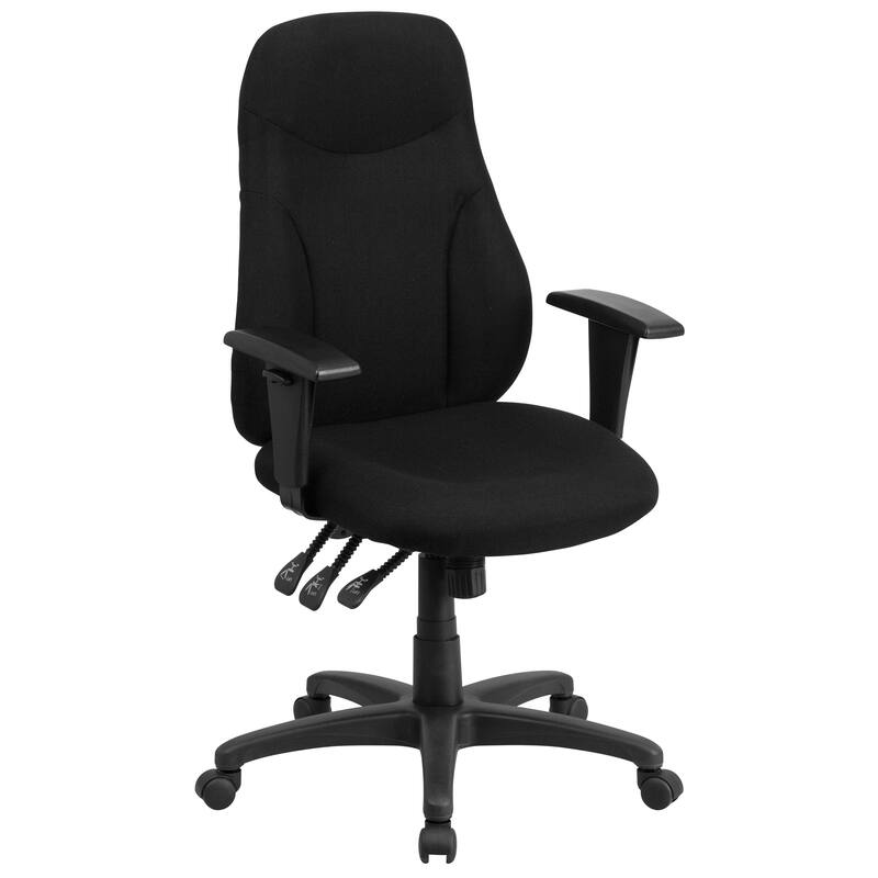 High Back Fabric Multifunction Ergonomic Task Chair with Adjustable Arms - Black