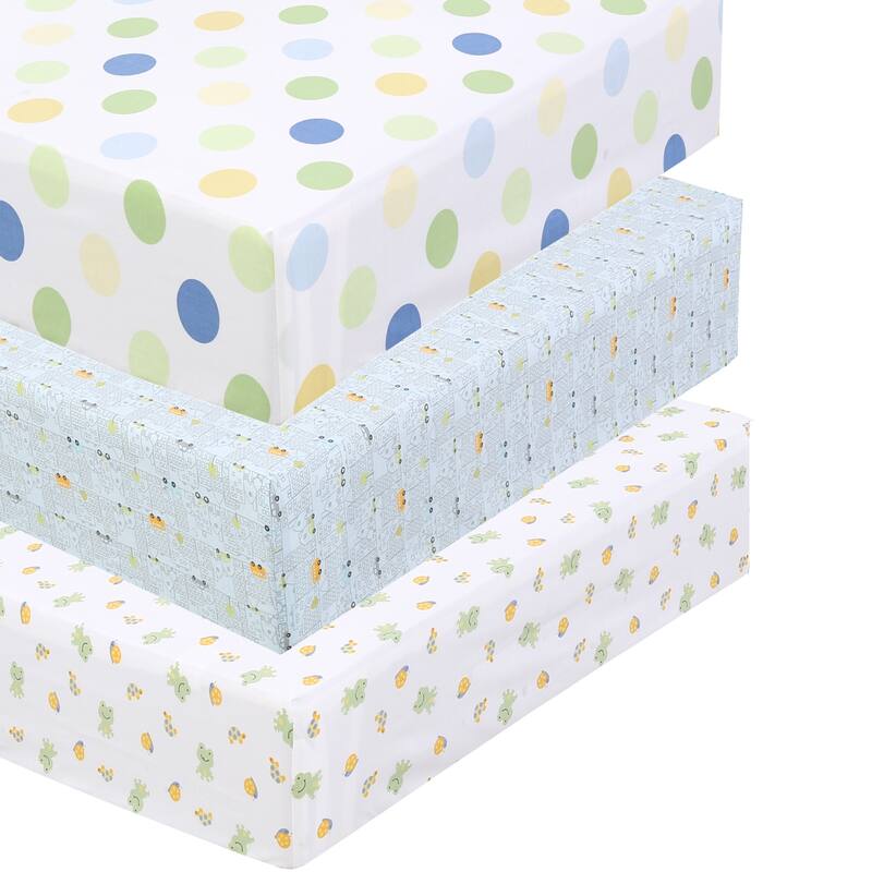 Polka Dot Animal Bear Friends ABC&123 Unisex Multi-color Cotton Toddler/Baby Crib Child Fitted Sheet Set (Pack of 3) - N/A - City Frog