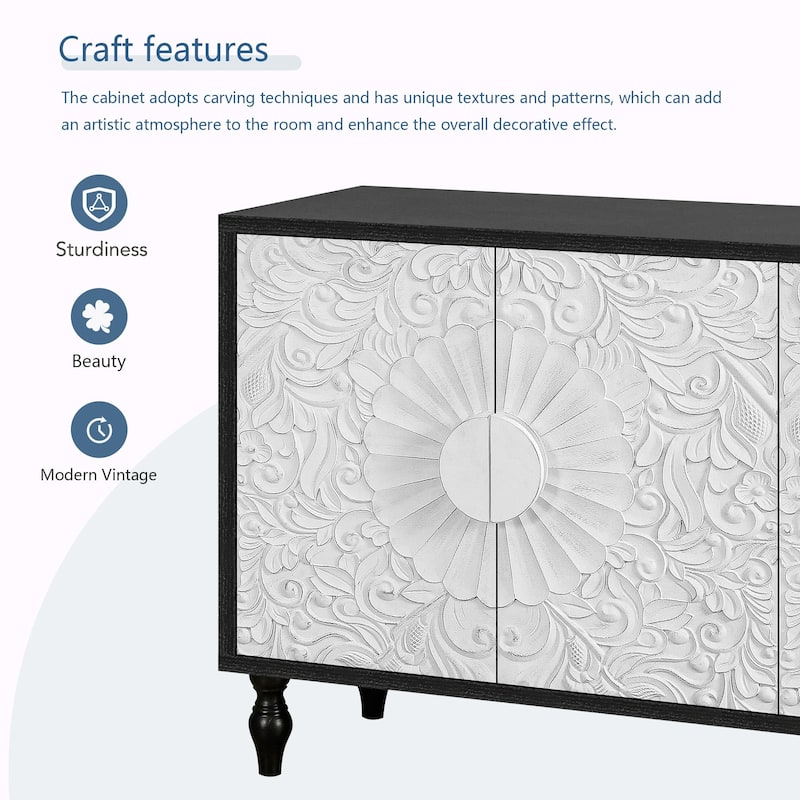 Vintage Large Cabinet with Faceted Carved and Spliced Doors