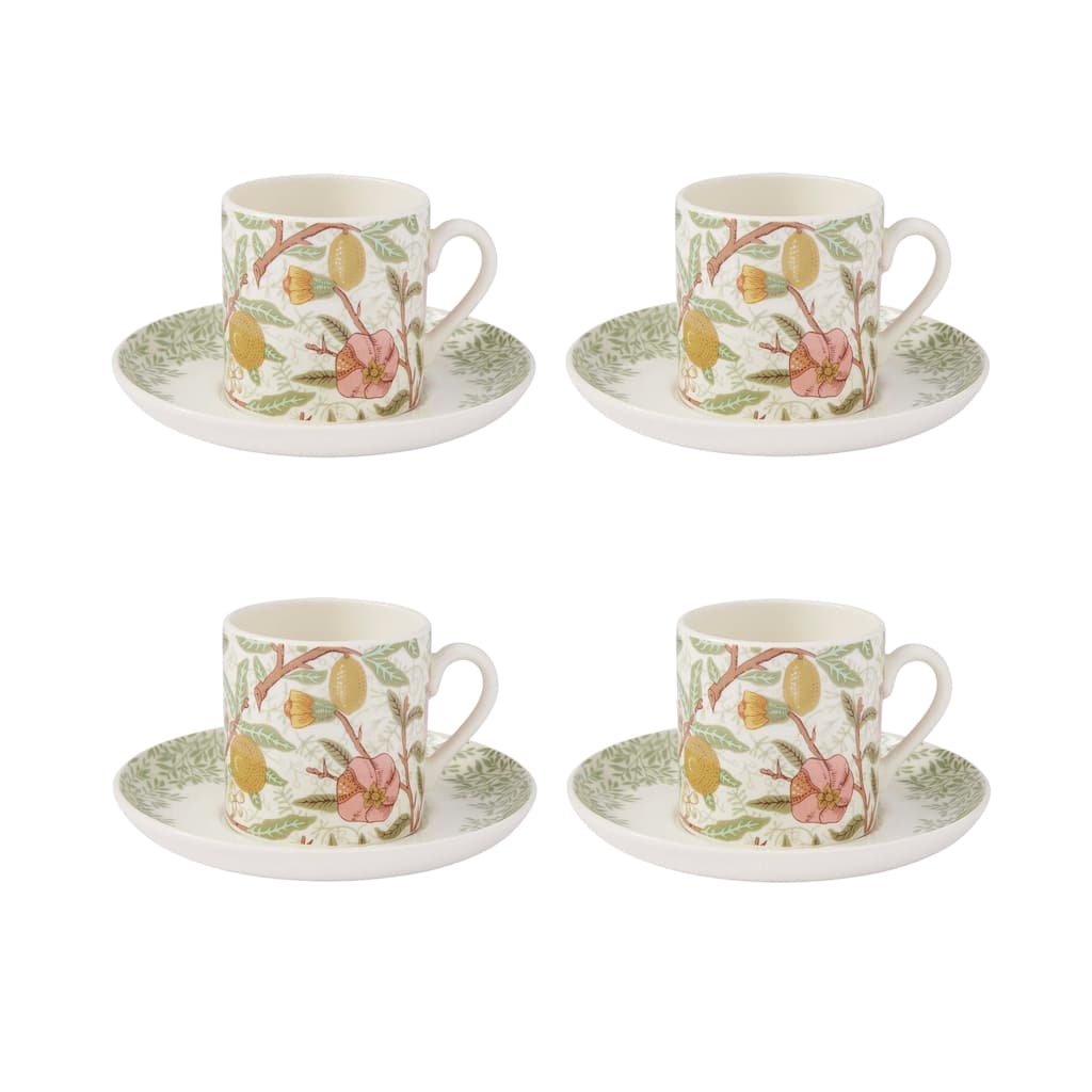 Portmeirion Morris & Co Espresso Cup & Saucer Asst, Set of 4 - 2.6 in x 4.8-in