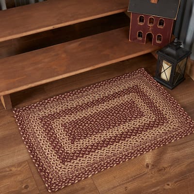 Burgundy Tan Jute Rug Rect w/ Pad 24x36 - 2' x 3' Rectangle