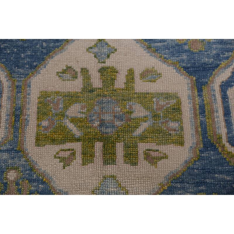 Hand Knotted Oriental 100% Wool Carpet Transitional Geometric Navy Blue & Blues Oushak Area Rug - 10' 10'' X 8' 3''