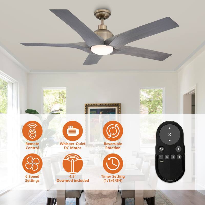 56" Antique Bronze ABS 5-Blade Chandelier Ceiling Fan with Light and Remote