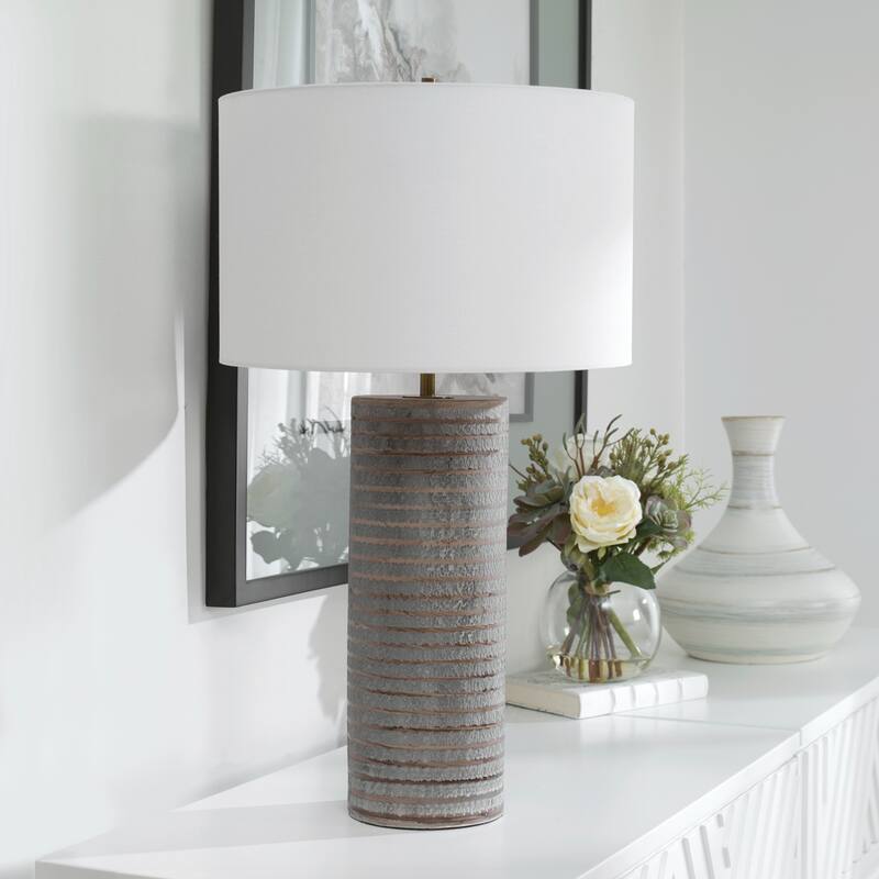 Ceramic Table Lamp with Drum Shade - 28.5" - Pewter Gray