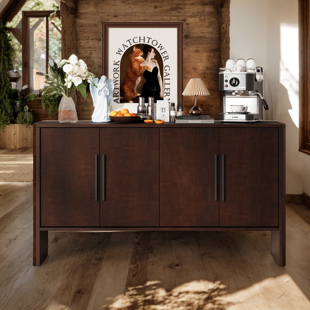4-Door Retro Sideboard with Adjustable Shelves and Metal Handles