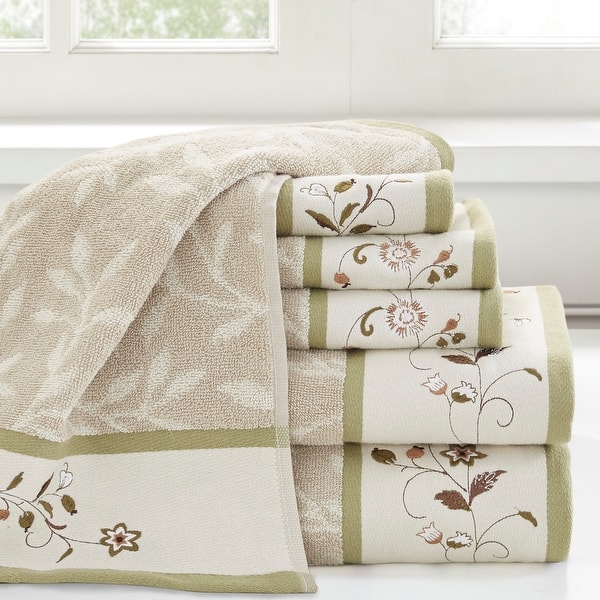 Madison Park Belle Embroidered Cotton Jacquard 6-piece Towel Set - Green