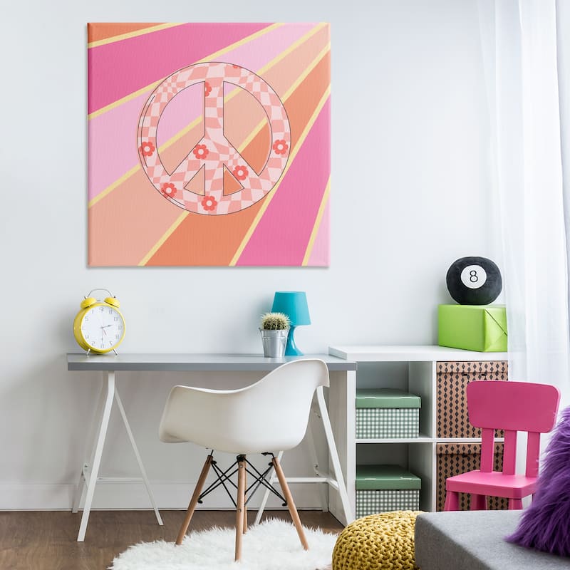 Stupell Beaming Floral Peace Symbol Canvas Wall Art Design By Jesse Keith