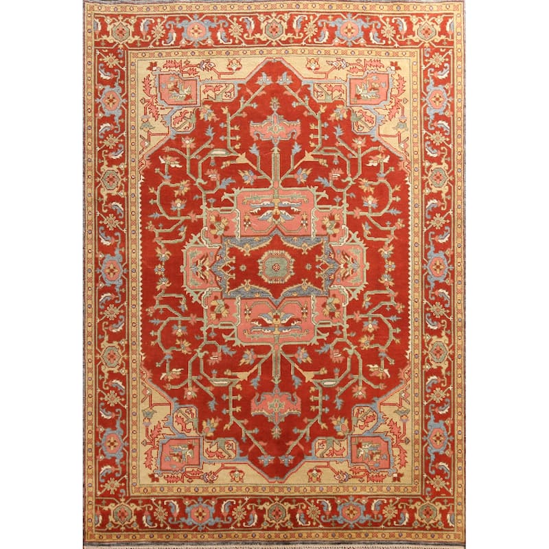 Heriz Serapi Indian Area Rug Handmade Orange Wool Carpet - 8'11" x 11'9"