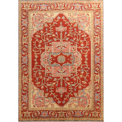Heriz Serapi Indian Area Rug Handmade Orange Wool Carpet - 8'11" x 11'9"