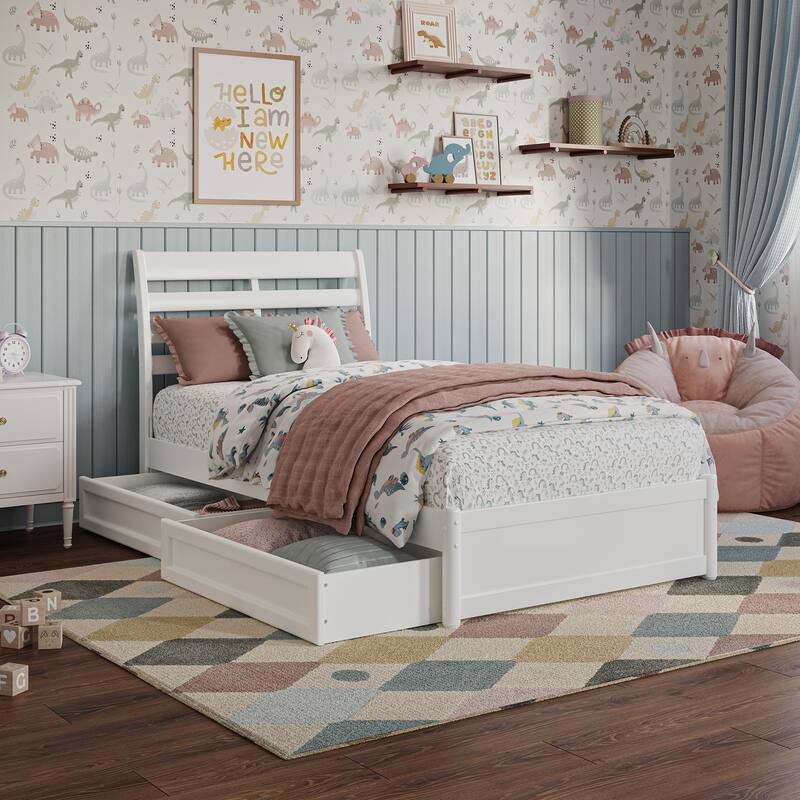 Emelie Platform Bed with Panel Footboard and Storage Drawers - White - Twin
