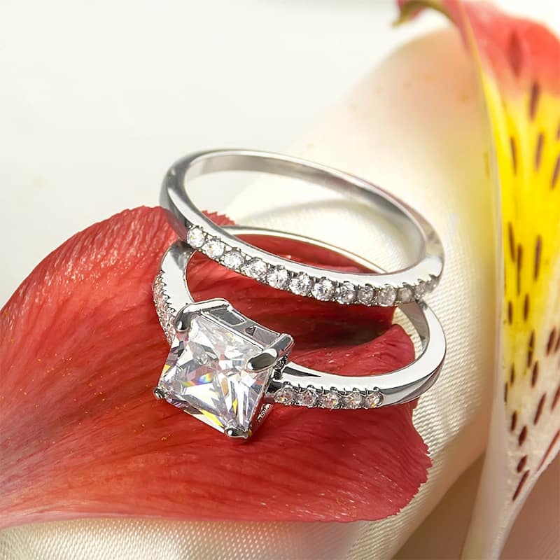 MayaMila Sterling Silver CZ Princess Cut Bridal Engagement Ring Set 1.75 CTW