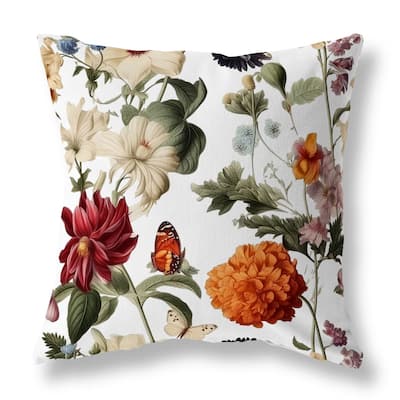 White And Cream Mixed Flower Delight Indoor/Outdoor Throw Pillow Zipper
