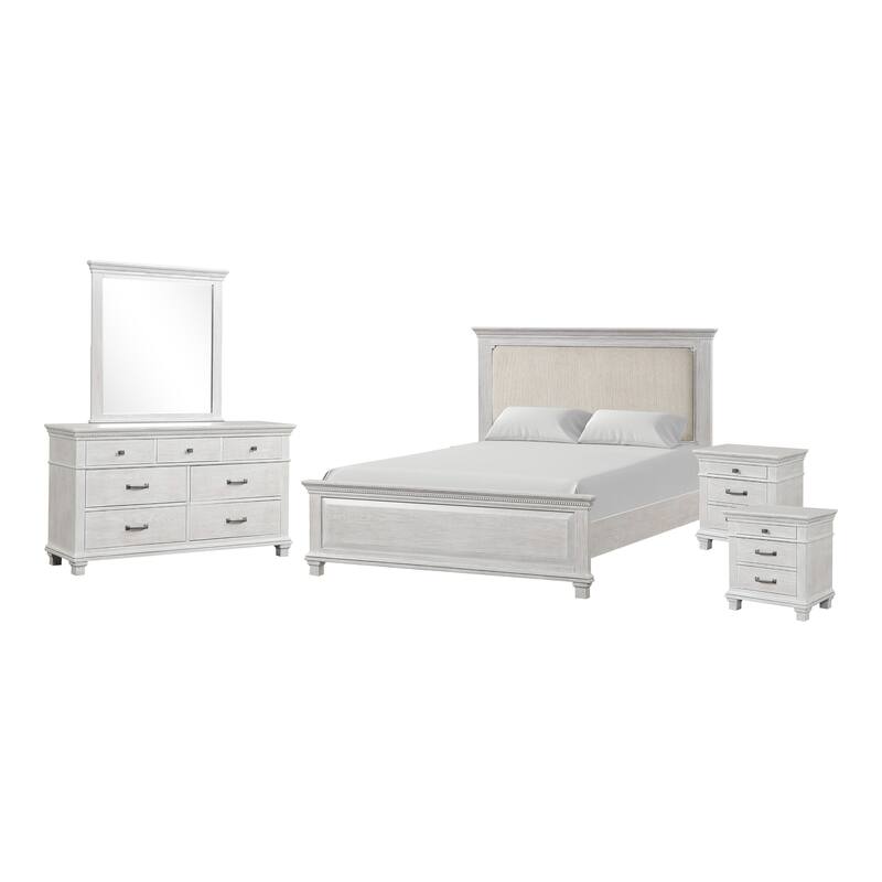Furniture of America Eleanor Modern Rustic Weathered Grey 5-Piece Solid Wood Bedroom Set with Dentil Molding