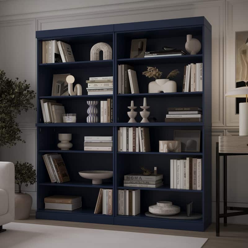 Palace Imports 100% Solid Wood 12-Shelf Bookcase, Adjustable Shelves, 64" Wide, 71.5" Tall - Navy